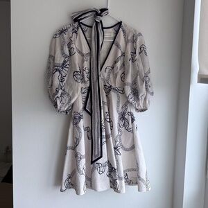 Zimmermann Ivory and Navy Long Sleeve Dress